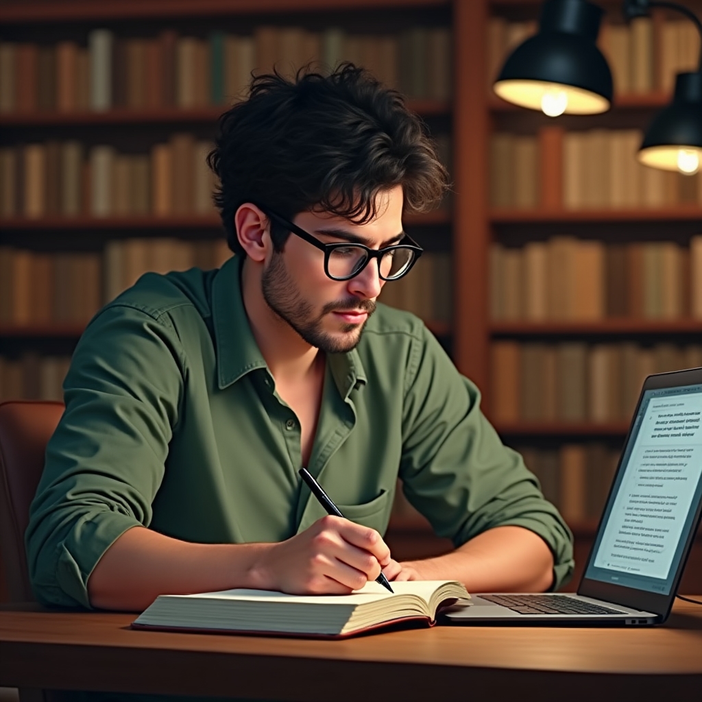 Professional making notes while studying course content on a laptop